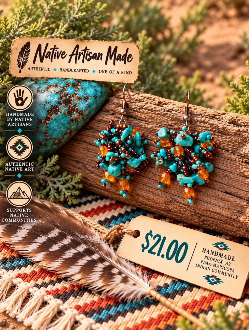 🪶💎 Genuine Turquoise Indigenous Handmade Earrings 🌵✨